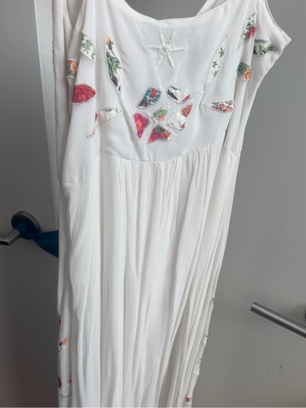 FARM Rio Cream Maxi Dress with Pink & Green Floral Appliqué with ruffle sleeves - Picture 8 of 10